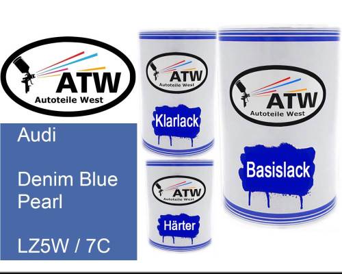 Audi, Denim Blue Pearl, LZ5W / 7C: 500ml Lackdose + 500ml Klarlack + 250ml Härter - Set, von ATW Autoteile West.